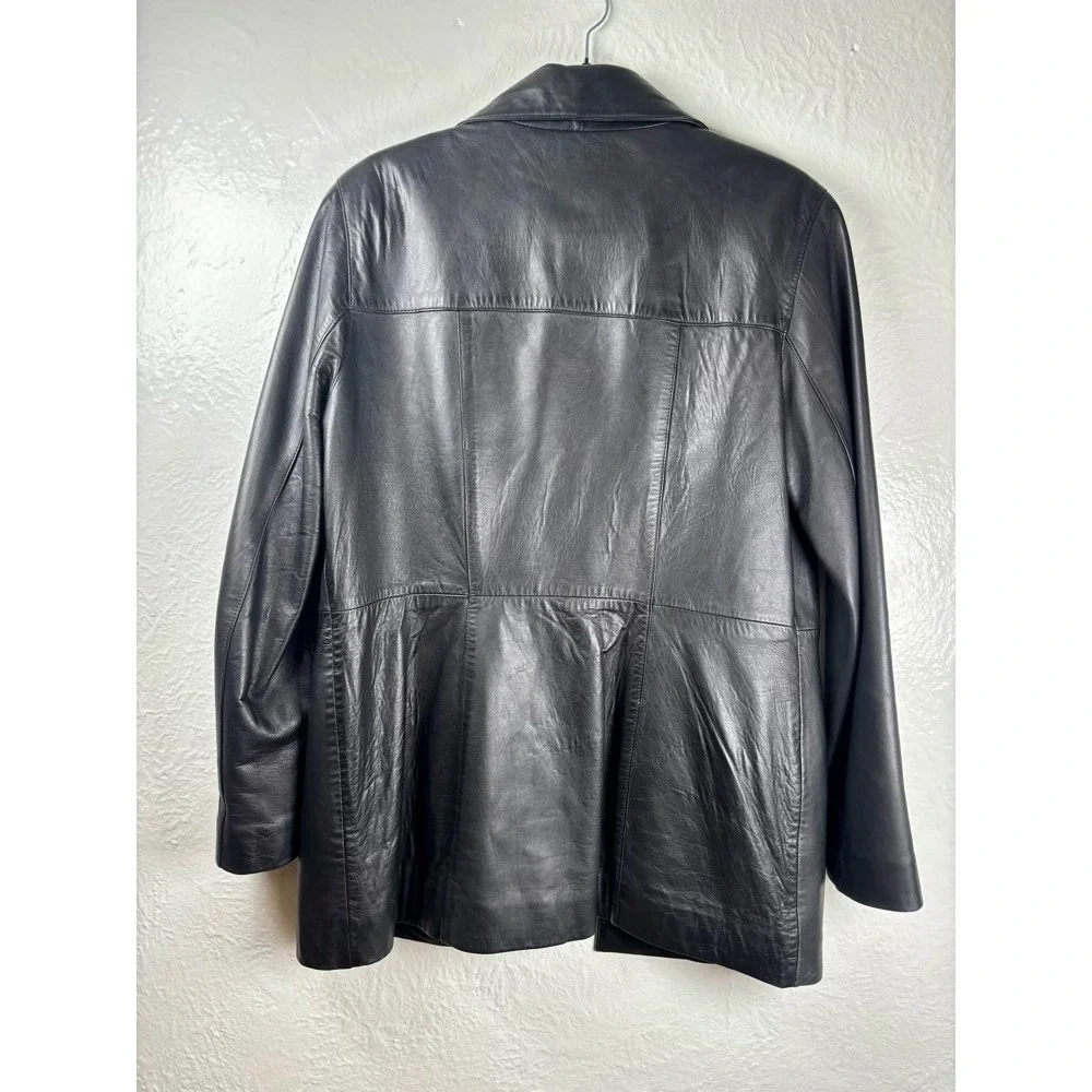 Genuine Leather Womans Black Button Front‎ Blazer Coat Size M Mob Wife Moto Edgy